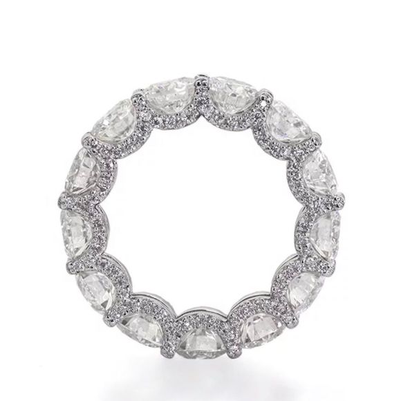 18K White Gold 4.23 ct Iced Out Diamond Womens Eternity Ring - Picture 1 of 5